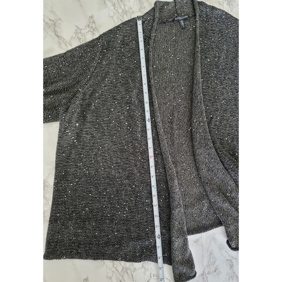 EILEEN FISHER Charcoal Sequin Open Front Cardigan - Picture 4 of 8
